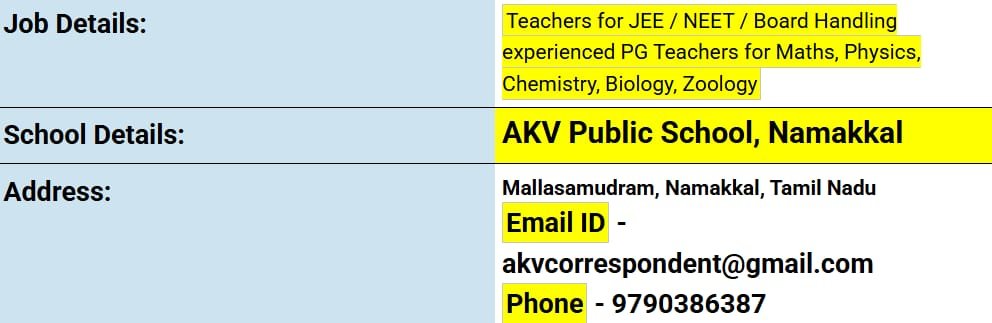 School Jobs at  AKV Public School ,  Namakkal